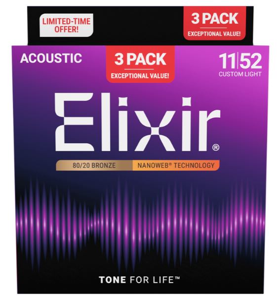 Elixir Acoustic String 11-52 NW 3 Pack