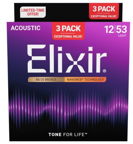 Elixir Acoustic String 12-53 NW 3 Pack