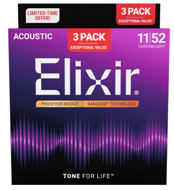 Elixir Acoustic String 11-52 PB 3 Pack