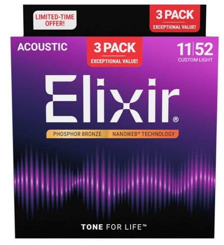 Elixir Acoustic String 11-52 PB 3 Pack