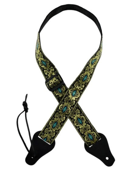 Colonial Leather Ukulele Jacquard Strap Gold & Aqua