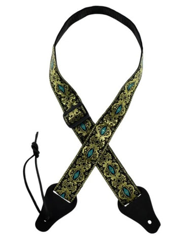 Colonial Leather Ukulele Jacquard Strap Gold & Aqua