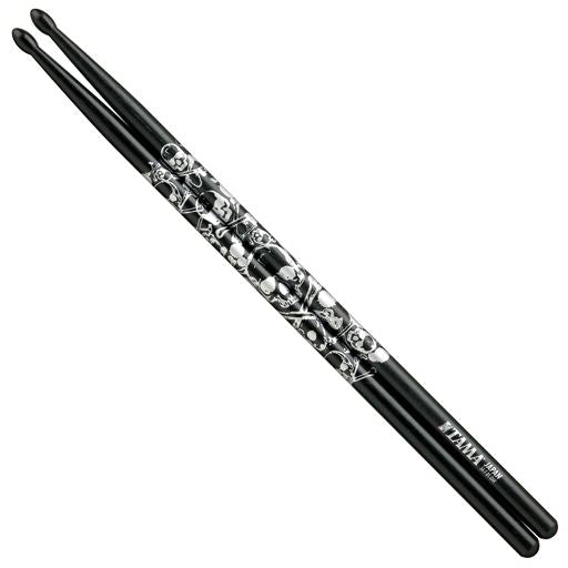 5A Wood Tip Drumsticks Japanese Skull Silver Blk