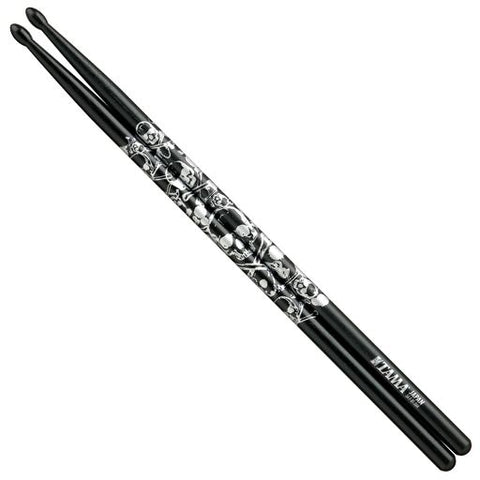 5A Wood Tip Drumsticks Japanese Skull Silver Blk