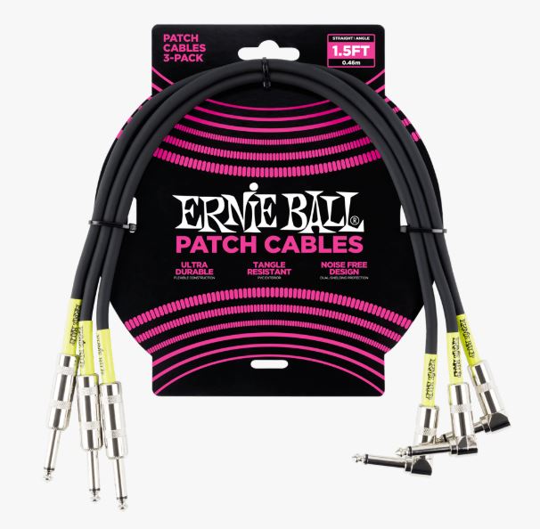 Ernie Ball 1.5ft STR/ANG 3 Pack - Black