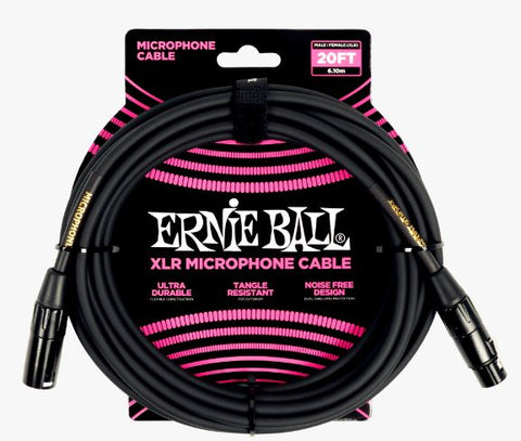 Ernie Ball 20ft Male Female XLR Microphone Cable Black