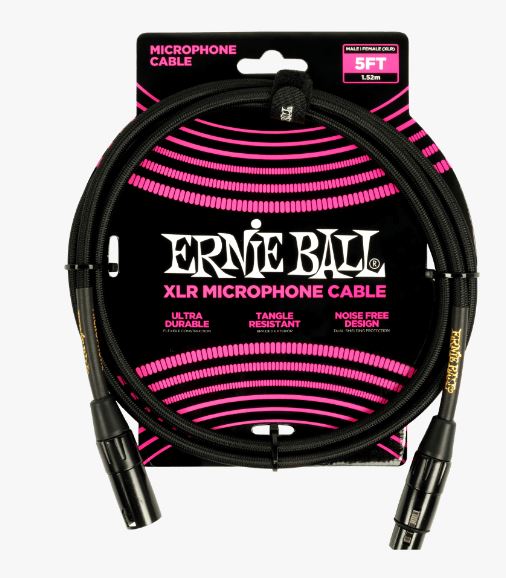 Ernie Ball 5ft Braided Male Female XLR Microphone Cable Black