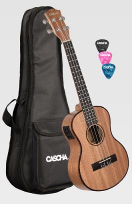 Cascha Premium Mahogany Tenor Ukulele W/Electrics Set