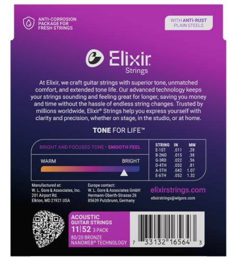Elixir Acoustic String 11-52 NW 3 Pack