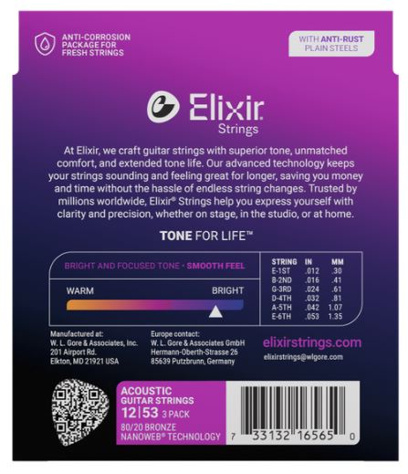 Elixir Acoustic String 12-53 NW 3 Pack