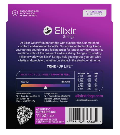 Elixir Acoustic String 11-52 PB 3 Pack