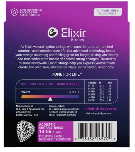 Elixir Acoustic String 13-56 PB 3 Pack