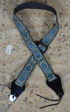 Ukulele Strap Blue Jacquard on Webbing