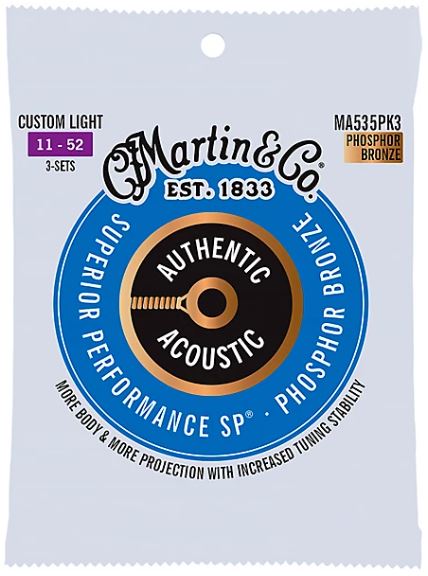 3 pack Martin Authentic Acoustic SP Phos Bronze Custom 11-52
