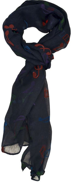 Scarf Navy Blue W/Multi Notes