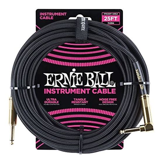 Ernie Ball 25FT STR/AMG Black Braided Cable