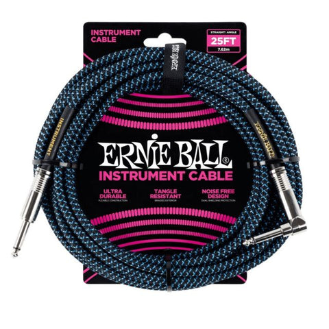 Ernie Ball 25FT STR/ANG Braided Cable BK/Blie