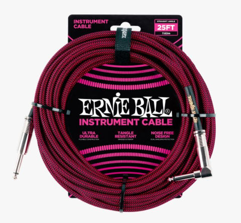 Ernie Ball 25Ft String Braided Cable Bk/Red