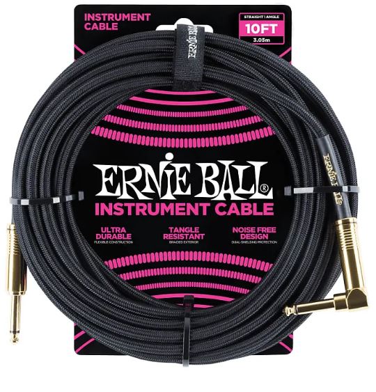 Ernie Ball 10' Braided St/Agl - Black Gold Tips