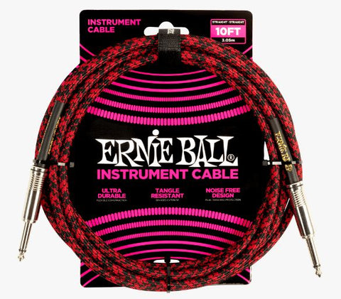 Ernie Ball 10ft Braided Straight Straight Inst Cable Red