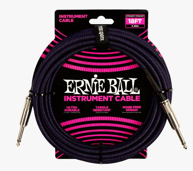 Ernie Ball 18ft Braided Straight Straight Inst Cable Purple Black