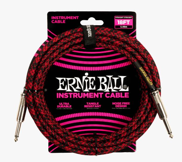 Ernie Ball 18ft Braided Straight Straight Inst Cable Red Black