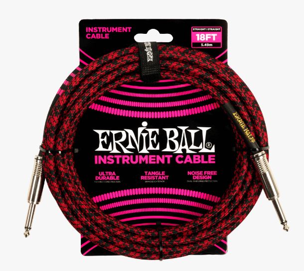 Ernie Ball 18ft Braided Straight Straight Inst Cable Red Black