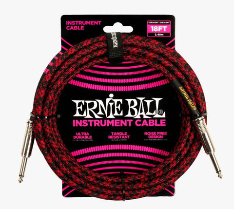 Ernie Ball 18ft Braided Straight Straight Inst Cable Red Black