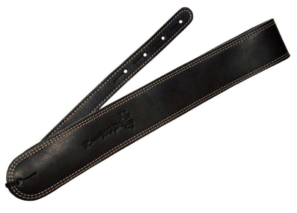 Gtr Strap Deluxe Leather Black W/Brown Piping