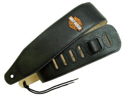 02 1/2 Inch Gtr Strap Blk Lthr Gm Script - Shearer's Music Work