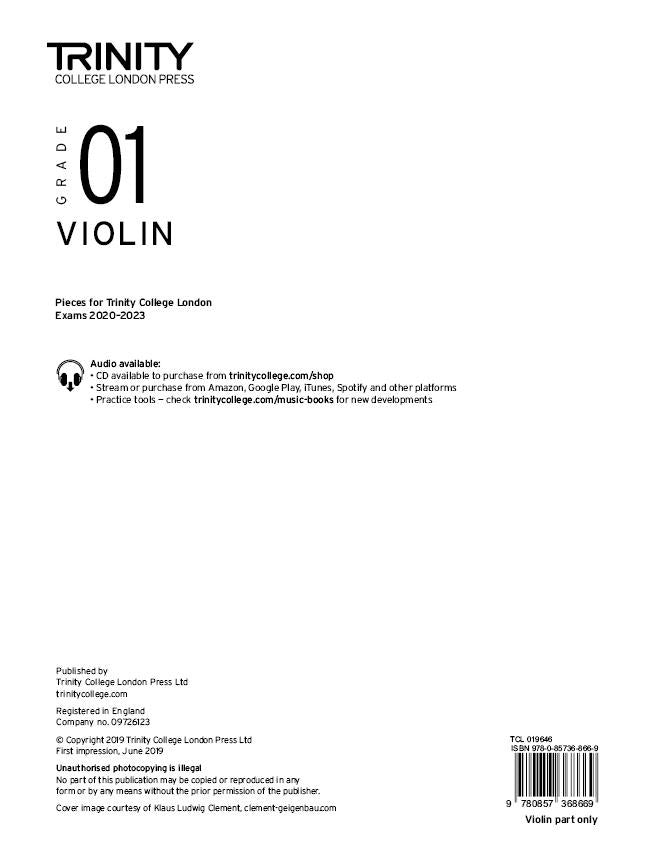 Trinity Violin 2020-23 Grade 1 Part Only