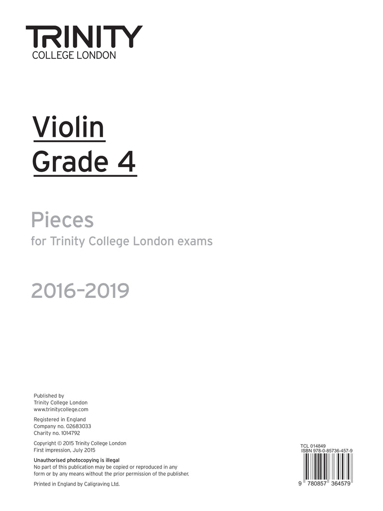 Trinity Violin 2016-19 Grade 4 Part Only